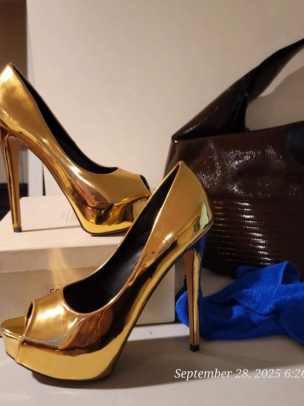 Liliana Gold Metallic Peep-Toe High Heels - Women